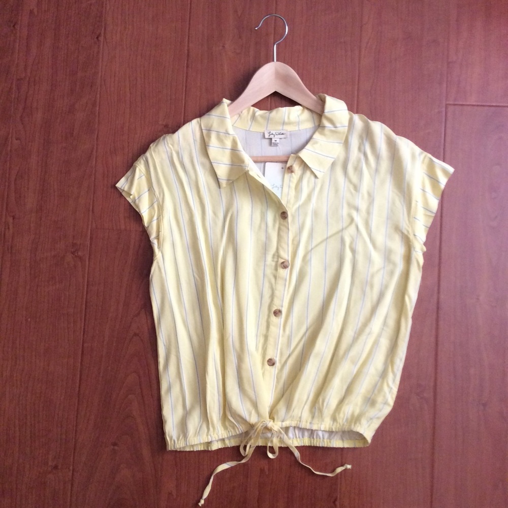 Lily White - yellow striped button up top